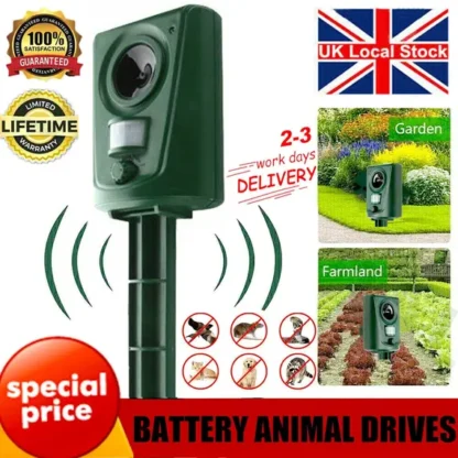 Battery Ultrasonic Garden Deterrent Repeller Animal Cat Scarer Pest