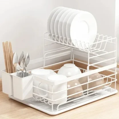 2-Tier Metal For Kitchen Dish Drainer Rack also with Removable Drip Tray