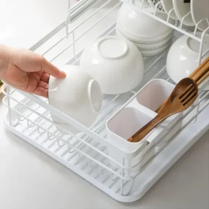 2-Tier Metal For Kitchen Dish Drainer Rack also with Removable Drip Tray - Image 5