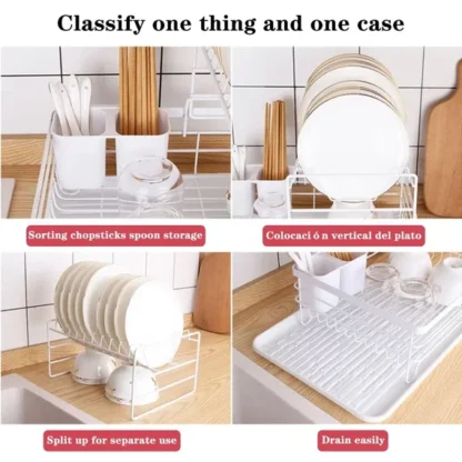 2-Tier Metal For Kitchen Dish Drainer Rack also with Removable Drip Tray - Image 4