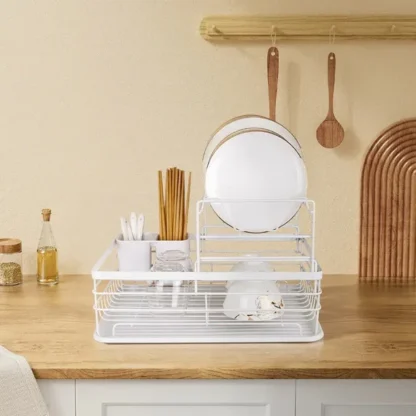 2-Tier Metal For Kitchen Dish Drainer Rack also with Removable Drip Tray - Image 2