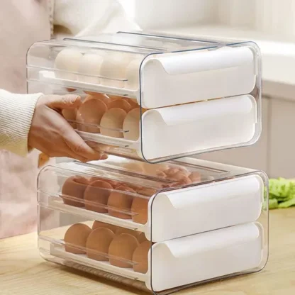 Double-Layer Egg Storage Drawer Box, Holds 32 Eggs, Clear Body - Image 6