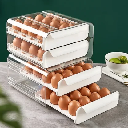 Double-Layer Egg Storage Drawer Box, Holds 32 Eggs, Clear Body