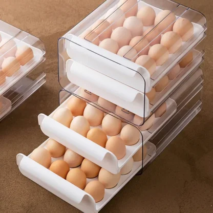 Double-Layer Egg Storage Drawer Box, Holds 32 Eggs, Clear Body - Image 3