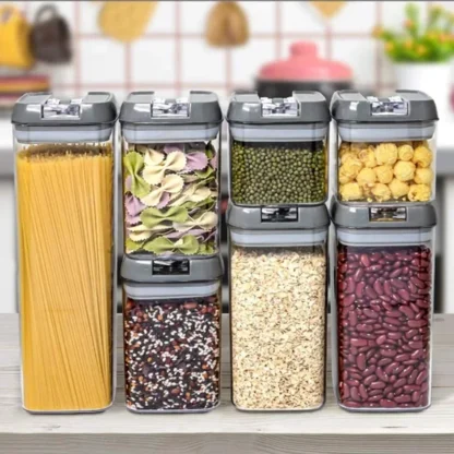 7Pcs Grey Airtight Food Storage Containers & Clasp Clear Plastic Lids