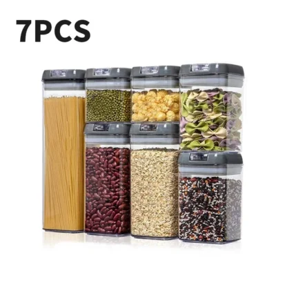 7Pcs Grey Airtight Food Storage Containers & Clasp Clear Plastic Lids - Image 2