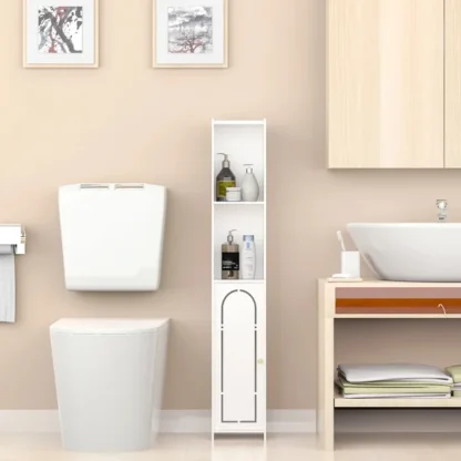 Bathroom Floor Cabinet 4 Tier, White Storage Cabinet with Doors - Image 2