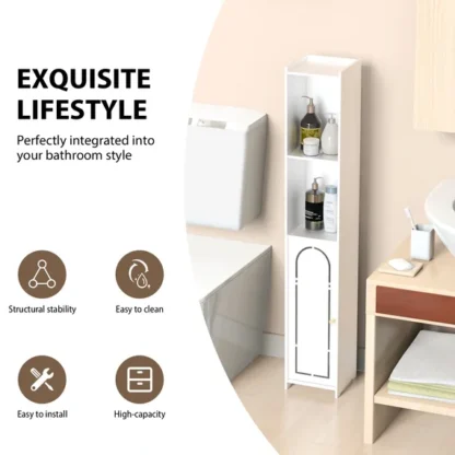 Bathroom Floor Cabinet 4 Tier, White Storage Cabinet with Doors - Image 5