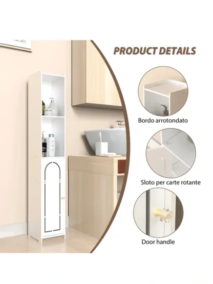 Bathroom Floor Cabinet 4 Tier, White Storage Cabinet with Doors - Image 3