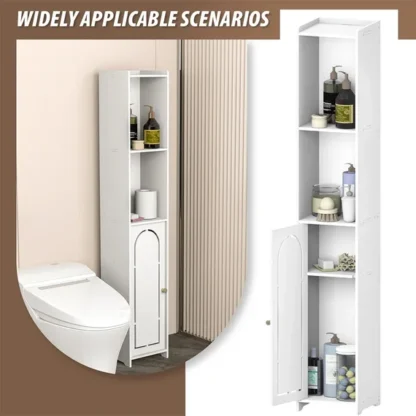 Bathroom Floor Cabinet 4 Tier, White Storage Cabinet with Doors