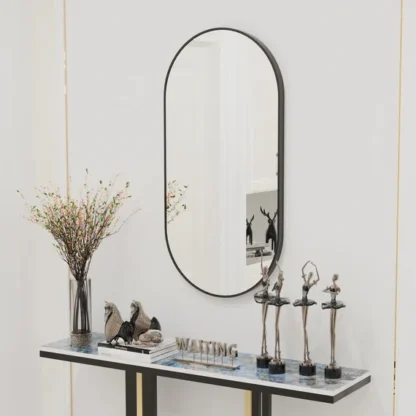 Black Oval Mirror, 20x40" Metal Frame For Bathroom, Entryway - Image 3
