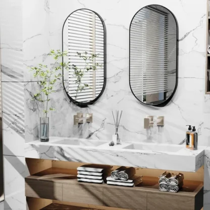 Black Oval Mirror, 20x40" Metal Frame For Bathroom, Entryway
