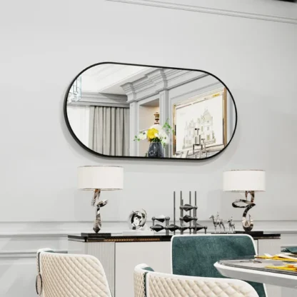 Black Oval Mirror, 20x40" Metal Frame For Bathroom, Entryway - Image 2