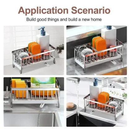 Kitchen Sink Caddy Organiser With Auto Drain Tray Storage System - Image 6