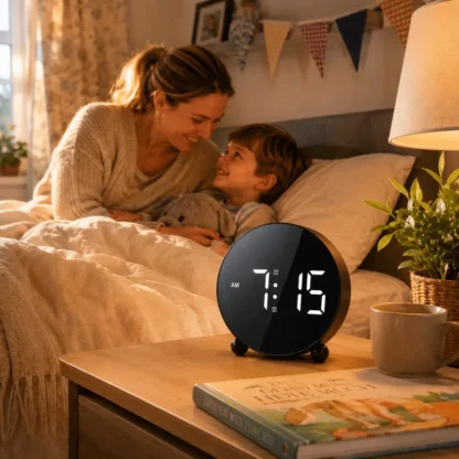 LED Digital Alarm Clock with Large Clear Display and Modern Round