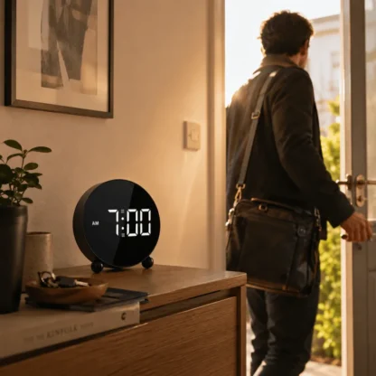 LED Digital Alarm Clock with Large Clear Display and Modern Round