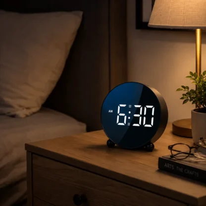 LED Digital Alarm Clock with Large Clear Display and Modern Round