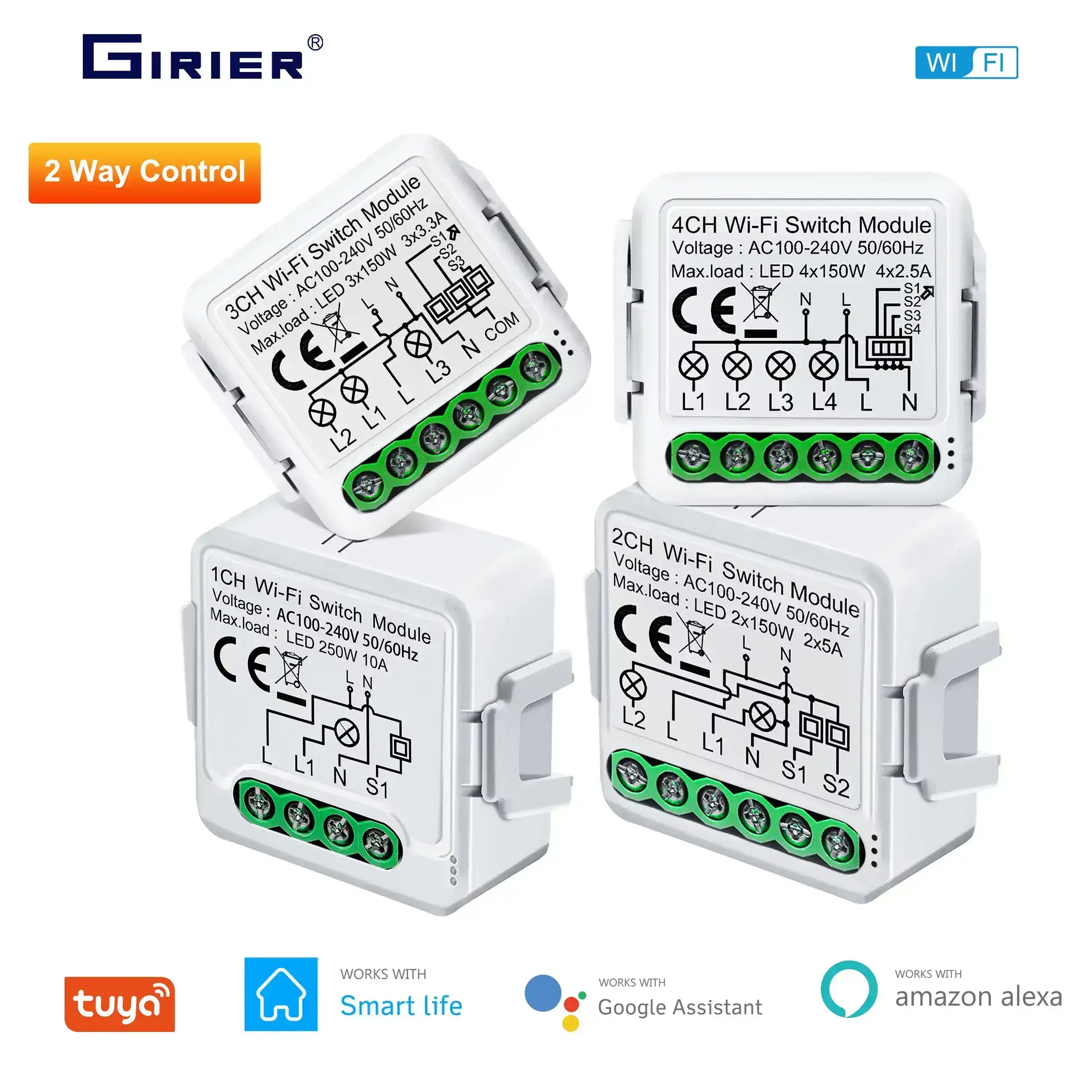 1 Gang | Tuya WiFi Smart Switch Module 10A with 2-Way Control, Alexa and Google Home, App Remote Control