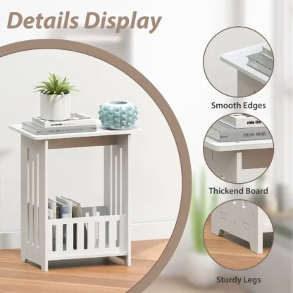 white narrow bedside table