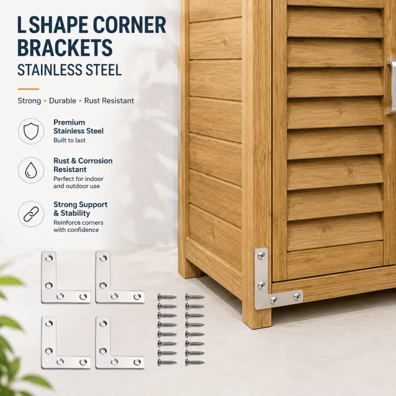 10 Pack of stainless steel corner brackets, 60 x 60mm, with screws for furniture
